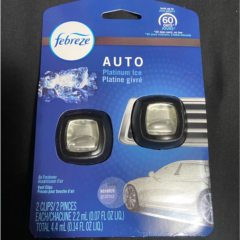 Febreze Car Air Freshener “Platinum Ice” Vent clip pack of 2